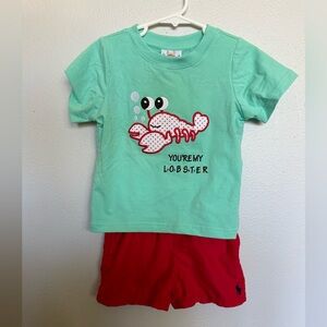 Mint Green Kids Tee with Red Lobster Graphic with Ralph Lauren Shorts